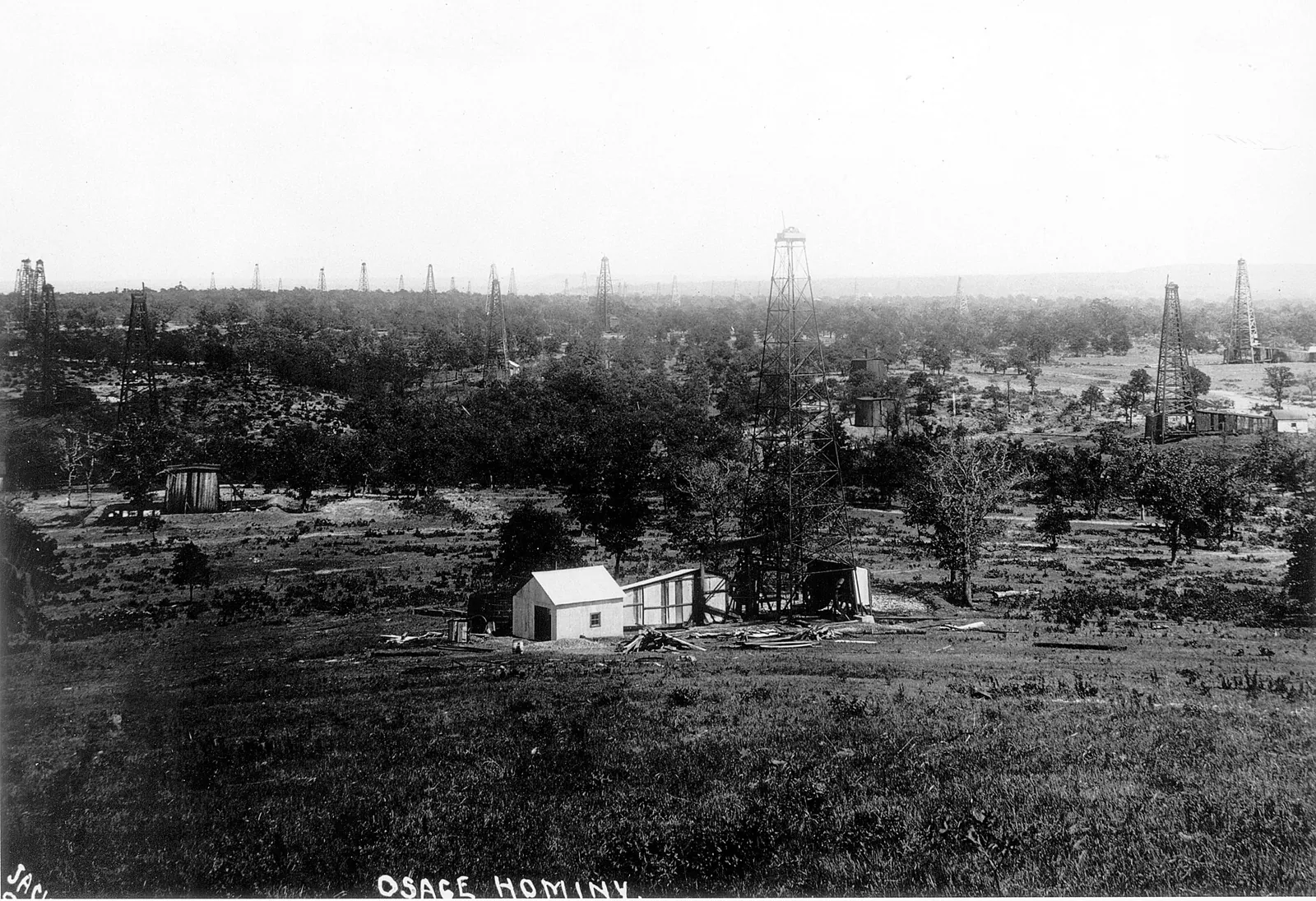 Oil derricks in the Osage field near Hominy, early 1900s